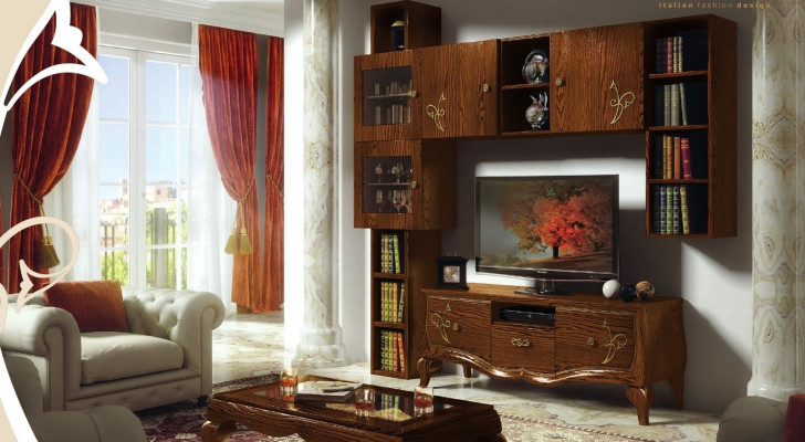 Klassesch Grupp RTV Set Wunnzëmmer Vitrine TV Modern Holz Miwwelen Schaf Stil