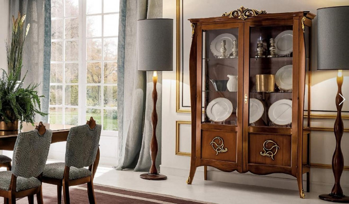 Vitrin Glas Schaf Kommod Schief Italien Miwwelen Holz Stil Barock Vitrine
