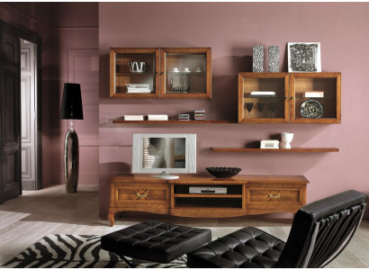 Wunnzëmmer Set Vitrin TV Kommode Couchtisch Kommoden Schaf Holz Nei 7 deeleger.