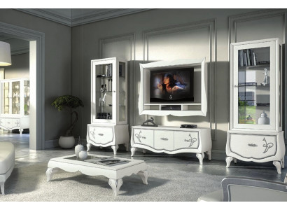 Set vu 4 Wunnwand RTV: TV-Niddregschief, Vitrin, Greesselchest, Schaf Design Nei