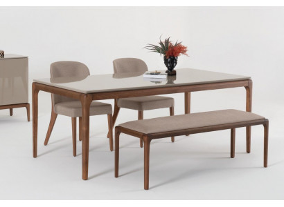 Iessgrupp Iesszëmmer Set Bänk 4x Still Dësch Miwwel beige 6tlg