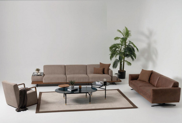 Modern Liederdivan Dreisëtzergarnitur Design Couch Wunnlandschaft brong