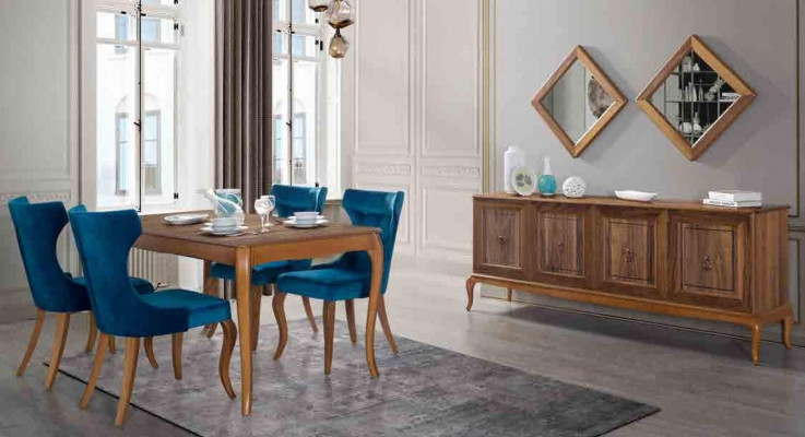 Komplett Set Iessdësch 4x Stull Iesszëmmer Set Iess Grupp Holz Dësch Dëscher 6tlg