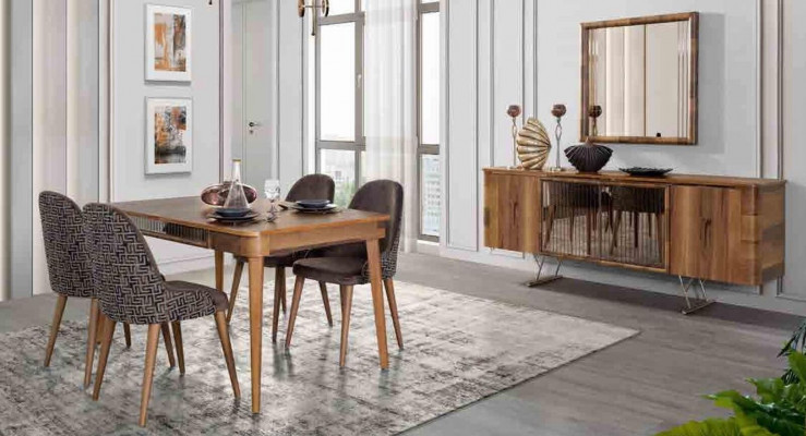 Komplett Set Esszëmmer Set Iessdësch 6x Stull Garnitur Dësch Grupp 7-deel. Sets