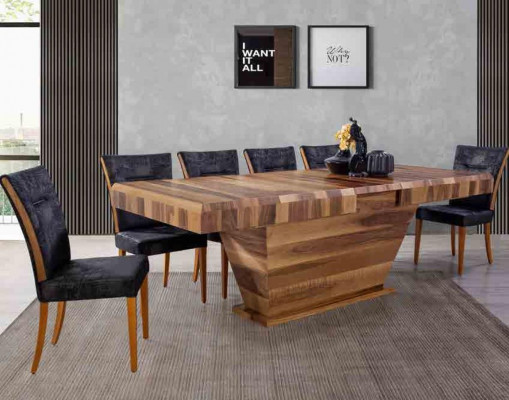 Dësch + 6Stull Set Garnitur Polster 7tlg Neien Designer Holz Iess Wunn Zëmmer Set