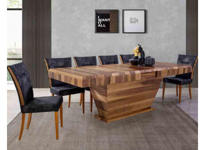 Dësch + 6Stull Set Garnitur Polster 7tlg Neien Designer Holz Iess Wunn Zëmmer Set