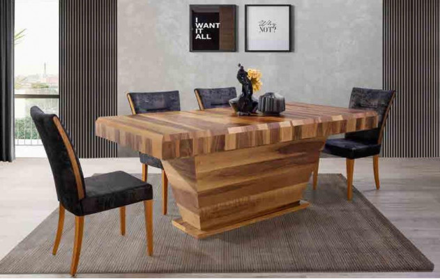 Dësch + 6Stull Set Garnitur Polster 7tlg Neien Designer Holz Iess Wunn Zëmmer Set