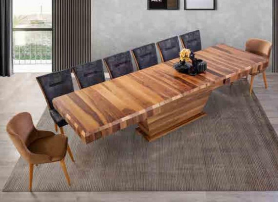 Dësch + 6Stull Set Garnitur Polster 7tlg Neien Designer Holz Iess Wunn Zëmmer Set