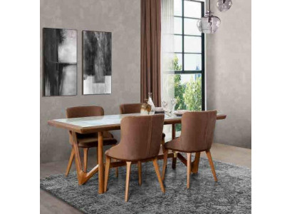 Luxus Set Iesszëmmer Iessdësch Stull Dësch Dëscher Still Holz Design 5 Stéck Nei