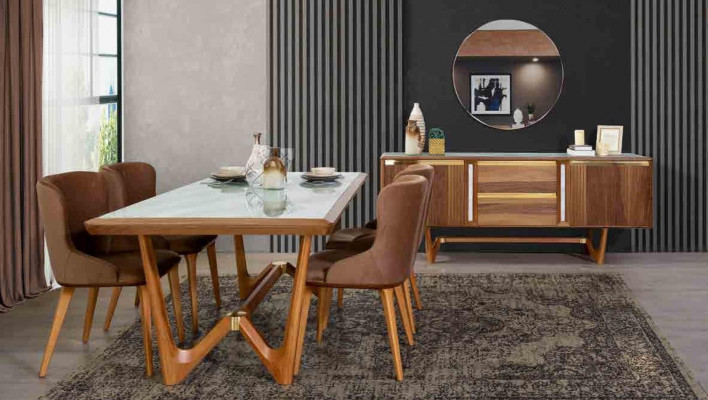 Luxus Set Iesszëmmer Iessdësch Stull Dësch Dëscher Still Holz Design 5 Stéck Nei
