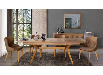Designer Holz Iesszëmmer Set Dësch 4x Lehn Still Set Garnitur Polster 5-Deel Set