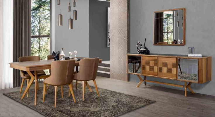 Designer Holz Iesszëmmer Set Dësch 4x Lehn Still Set Garnitur Polster 5-Deel Set