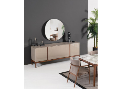 Wunnenzëmmer Schief Spigel Sideboard Holz mat Metall Stil schwaarz Kommode