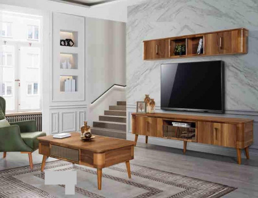 TV Wand Holz Stil Modern Regal Wunnzëmmer Miwwelen Schaf nei modern Wunnwand nei