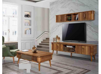 TV Wand Holz Stil Modern Regal Wunnzëmmer Miwwelen Schaf nei modern Wunnwand nei