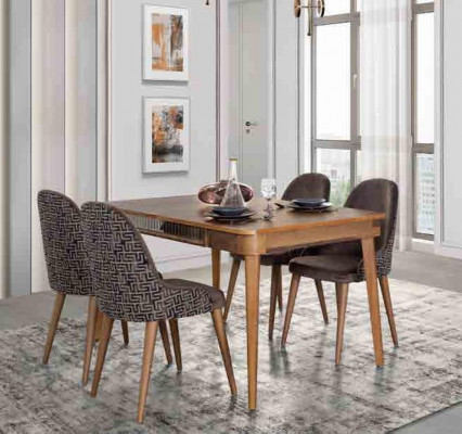 Dësch Design Still 5tlg Iesszëmmer Holz Dëscher Iessgruppe Set Stull Grupp Nei