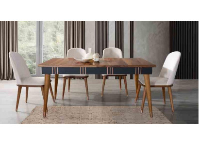 Dëscher Iesszëmmer Garnitur Iessdësch Stull Set 5tlg. Textil Holz Lehn Still Miwwelen
