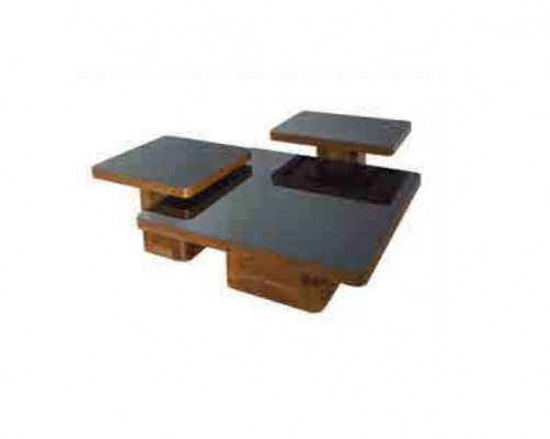 Wunnzëmmer Holzdësch Set Salonsdësch Dësch Miwwelen Holz Glas Set Salonsdëscher