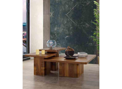 Holzdësch Couchtisch Set 3tlg. Dësch Sets Wunnzëmmer Canapé Holz Dëscher Miwwelen