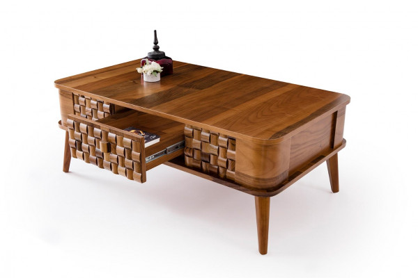 Design-Couchtisch Dëscher Rechteckeg Holz Wunnzëmmer Dësch Modern Miwwelen Luxus