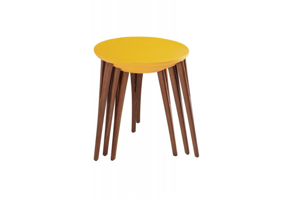 Holzbiedertischen Beistelltischen Bloemenstaänner Set Biedertisch Dësch Couchtisch 3tlg.