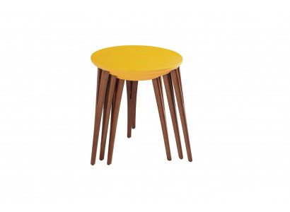 Holzbiedertischen Beistelltischen Bloemenstaänner Set Biedertisch Dësch Couchtisch 3tlg.