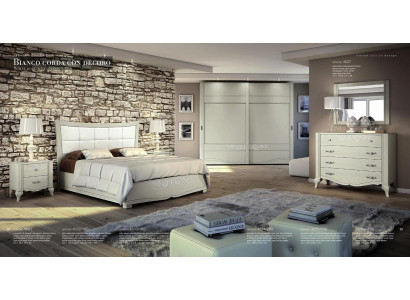 Luxus Set 6-stéck Schlofzëmmer Bett Nuetsdësch Kleederschaf Kommode Spigel Holz