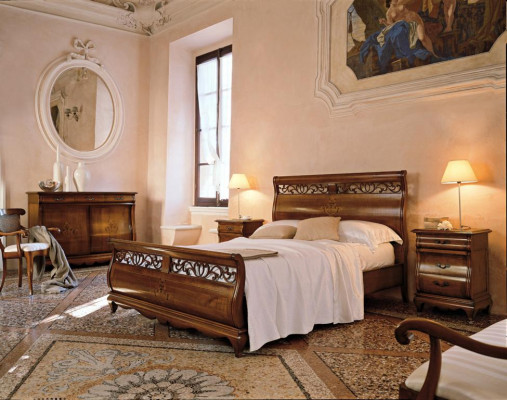 Schlofzëmmermiwwelen Set 4-teileg. Bett 2 Nuetsdëscher Kommode Massivholz Design Miwwelen