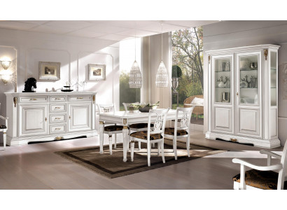 Iesszëmmer Dësch Still Kommode Vitrine Grupp Garnitur Holz Wäiss Set 7-Stéck Nei