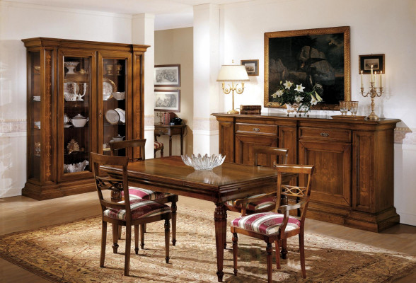 Kompletten Iessdësch 4 Stull Iesszëmmer Set Iess Grupp Holz Set Vitirine Kommode