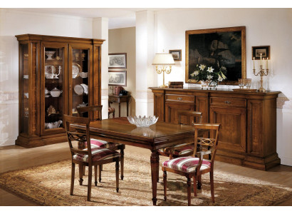 Kompletten Iessdësch 4 Stull Iesszëmmer Set Iess Grupp Holz Set Vitirine Kommode