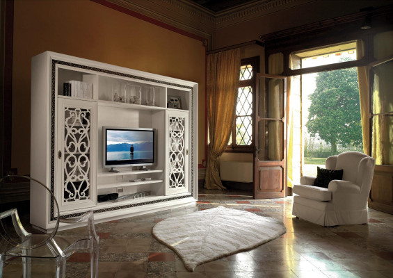 Schaf Vitrin Holz Wunnzëmmer Miwwel TV Schafwänn Modern Design Wunnmauer