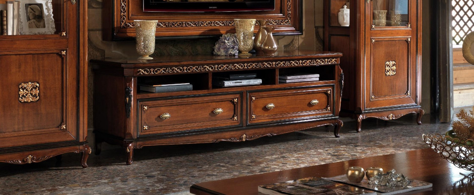 Set 4tlg. Wunnzëmmer rtv Vitrin Kommode Couchtisch Holz Luxus Garnitur Grupp
