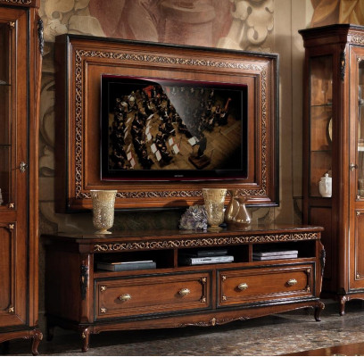 Set 4tlg. Wunnzëmmer rtv Vitrin Kommode Couchtisch Holz Luxus Garnitur Grupp