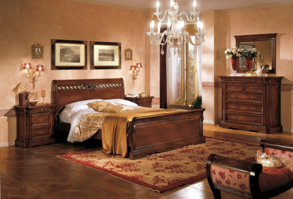 5-Teile Set Schlofzëmmermiwwelen Bett 2 Nuetsdëscher Kommode mat Spigel Braun Nei