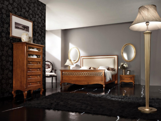 Design Klassesch Luxusmiwwelen Modern Bett 2x Nospilldësch 4 Deeler Schlofzëmmer Set