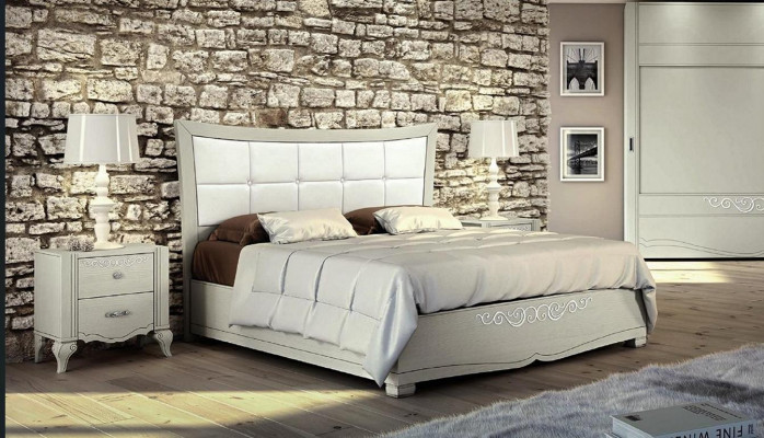 Luxus Set 3-Stéck Schlofkummer Bett Nuetsdësch Better Garnitur Holz Duebel Modern