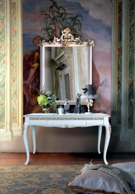 Miwwel Stil Barock Konsolendësch Spigel Holz Italienesch Dëscher Konsolen 2tlg.