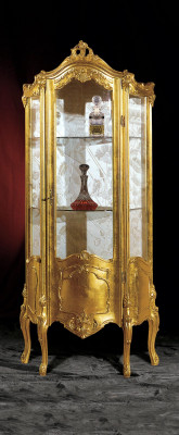 Gëllenen Holzkabinetts Vitrin Glas Schiefchen Regal Vitrine Italienesch Miwwelen nei