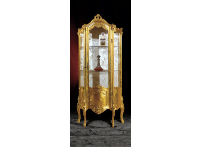 Gëllenen Holzkabinetts Vitrin Glas Schiefchen Regal Vitrine Italienesch Miwwelen nei