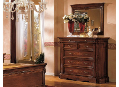 Massivholz Kommode mat Spigel Sideboard Kommoden Set Italienesch Miwwelen 2-Stéck.