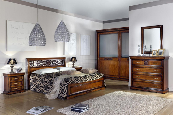 Schlofkummer Holz Braun Bett Luxus Miwwelen Vaccari cav giovanni Massivholz Nei