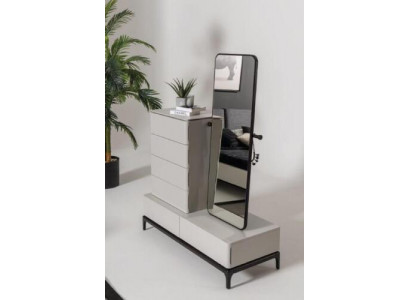 Kommoden Wunnzëmmer Set Kommod mat Spigel Holz Stil Modern wäiss