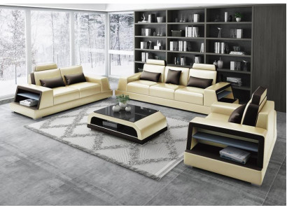 Ledersofa Couch Sofagarnitur Polster 3+1+1 Sëtzer Couchen Sofa Design Lieder Nei