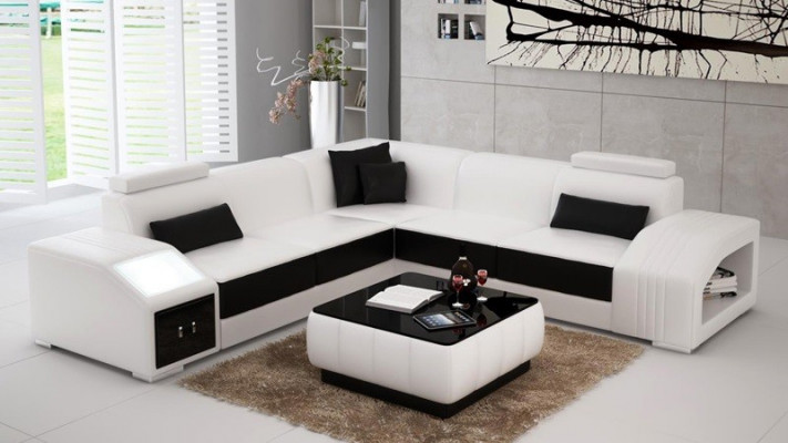 Ledercouch L-Form Couch Miwwelen Wunnlandschaft Eckkanapé Garnitur Design
