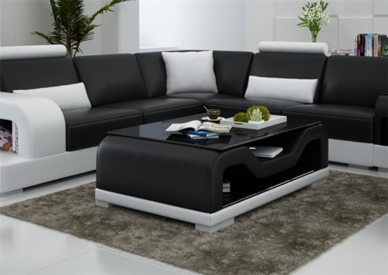 Schwaarzen Couchdësch Glastësch Sofa Niewendësch Moderne Dësch Gepolstert