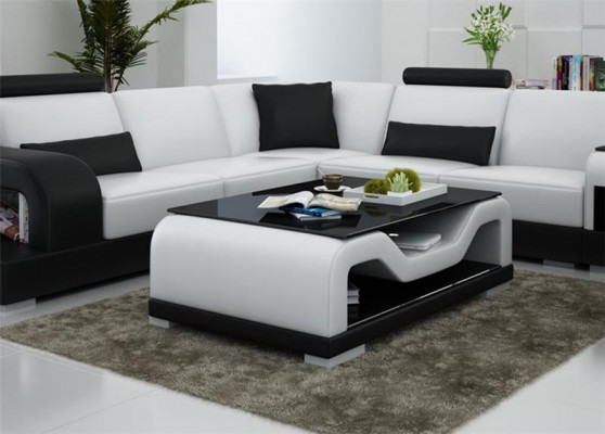 Schwaarzen Couchdësch Glastësch Sofa Niewendësch Moderne Dësch Gepolstert