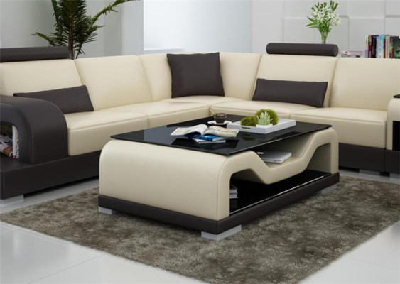 Schwaarzen Couchdësch Glastësch Sofa Niewendësch Moderne Dësch Gepolstert