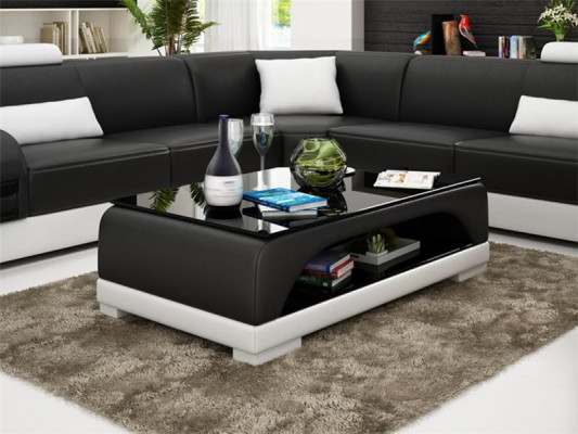 Ledertisch Couchtisch Glastisch Sofa Beistelltisch Moderner Dësch Gepolstert