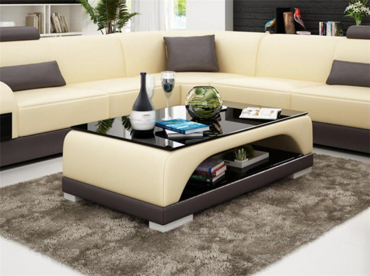 Ledertisch Couchtisch Glastisch Sofa Beistelltisch Moderner Dësch Gepolstert